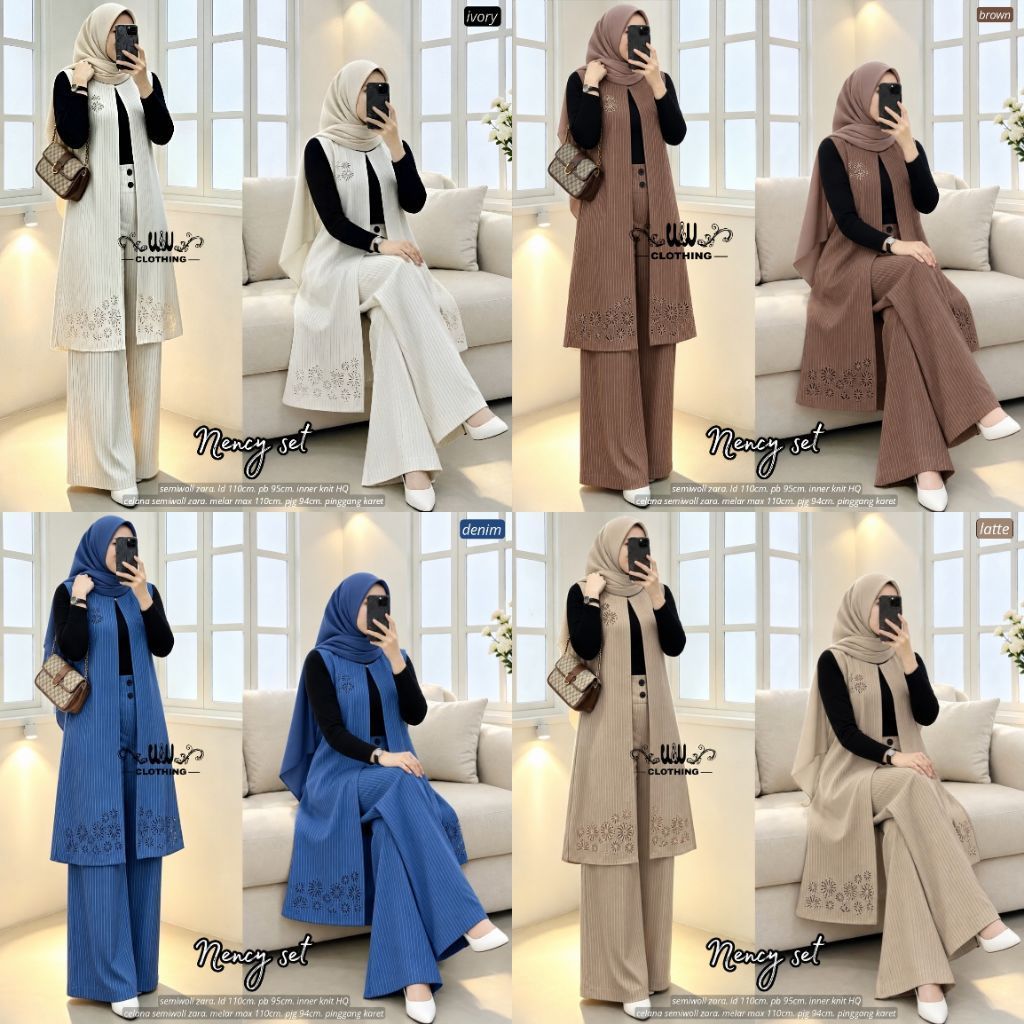 Nency Set 3 in 1 Setelan Wanita Inner Outer Casual Semiwoll Zara