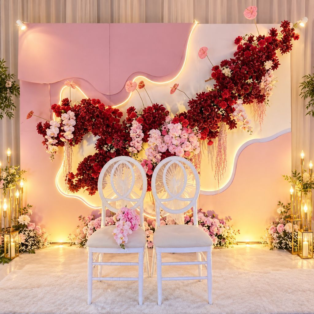 papan bunga dekorasi lamaran bahan triplek rangka kayu. backdrop triplek dekorasi. photobooth backdr