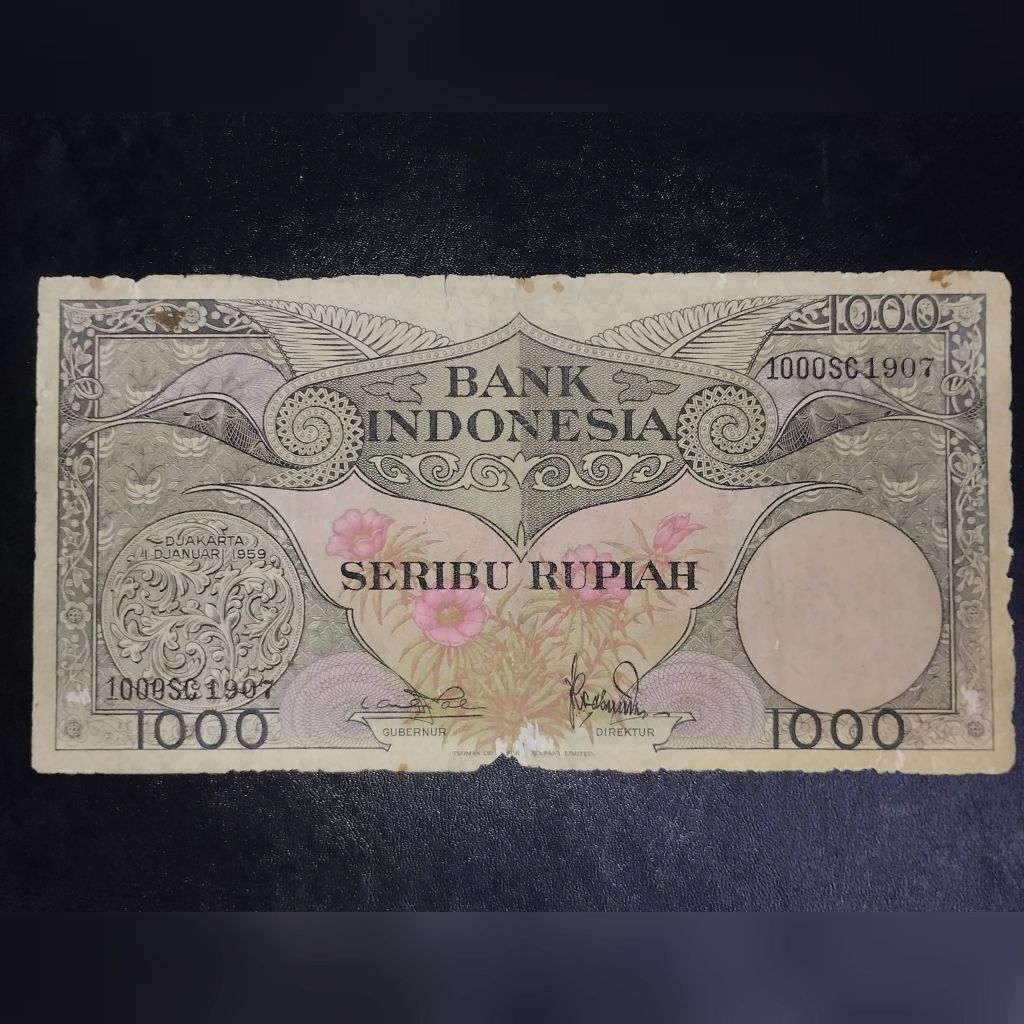 uang kuno Rp 1000 seri bunga asli original