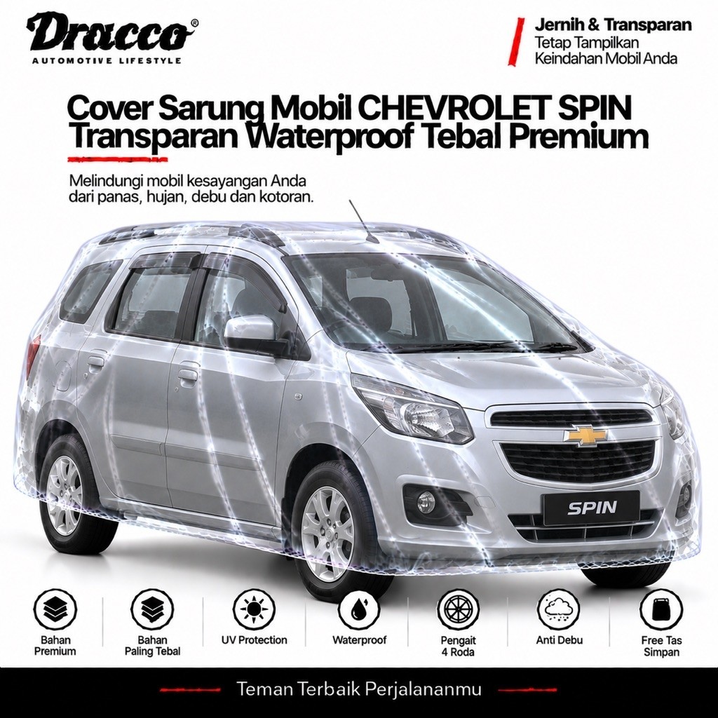 DRACCO cover mobil chevrolet spin transparan tebal waterproof sarung mobil selimut mobil