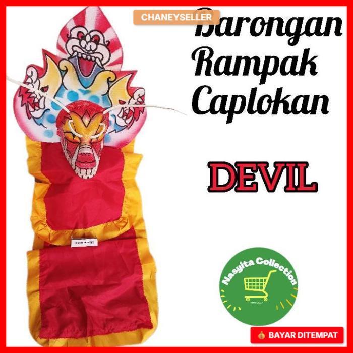 Barongan rampak caplokan mainan anak bahan spons ukuran Sedang + kain panjang motif devil