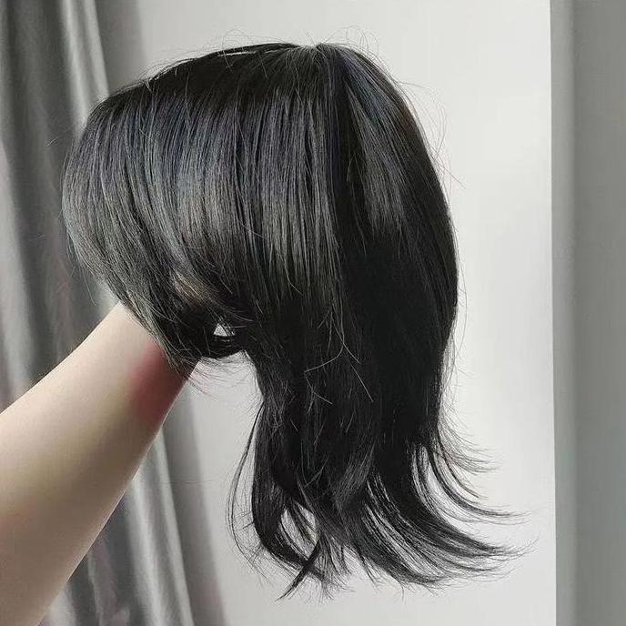 Wig Pria Rambut Palsu Mullet Wig Cosplay Gaya Jepang Wig Ekor Serigala