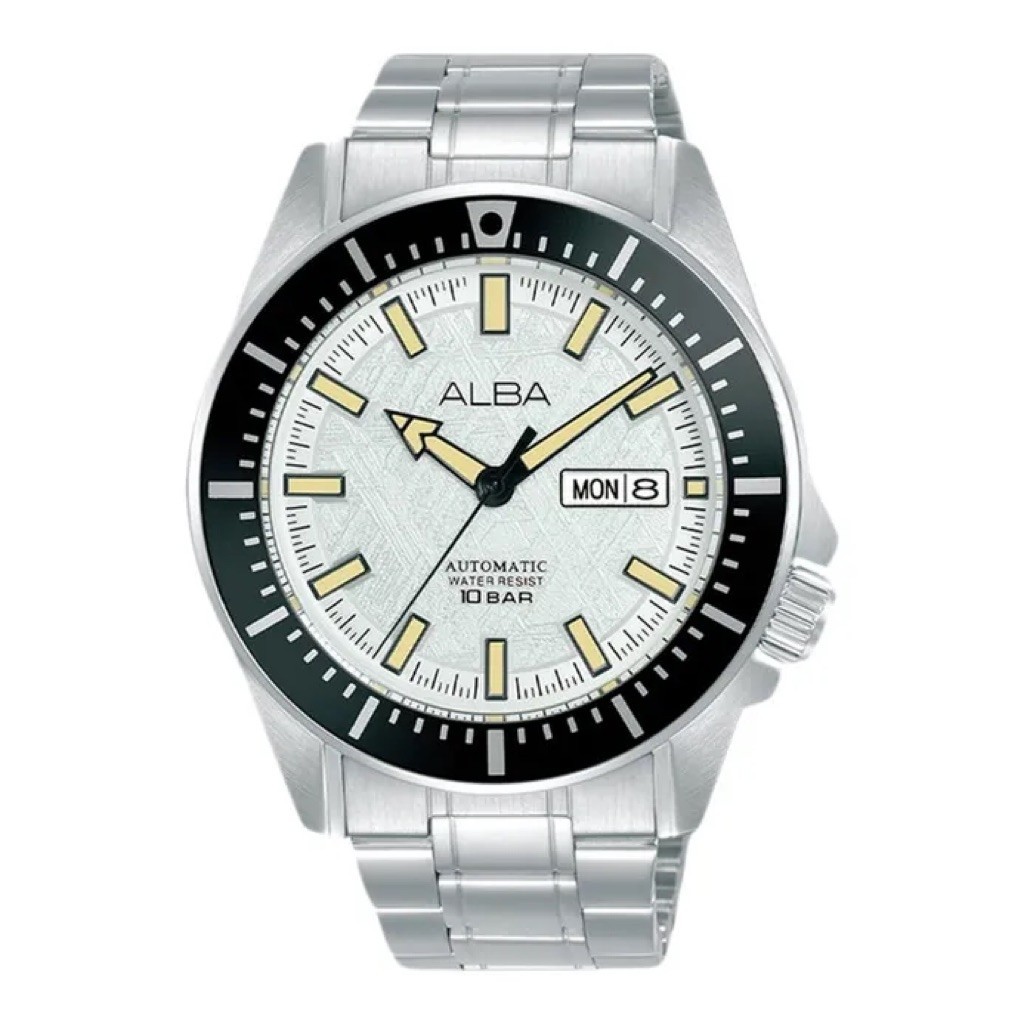 JAM TANGAN ANALOG PRIA ALBA AL4721X1 / AL4721 MECHANICAL AUTOMATIC SILVER WHITE TEXTURE DIAL SILVER 