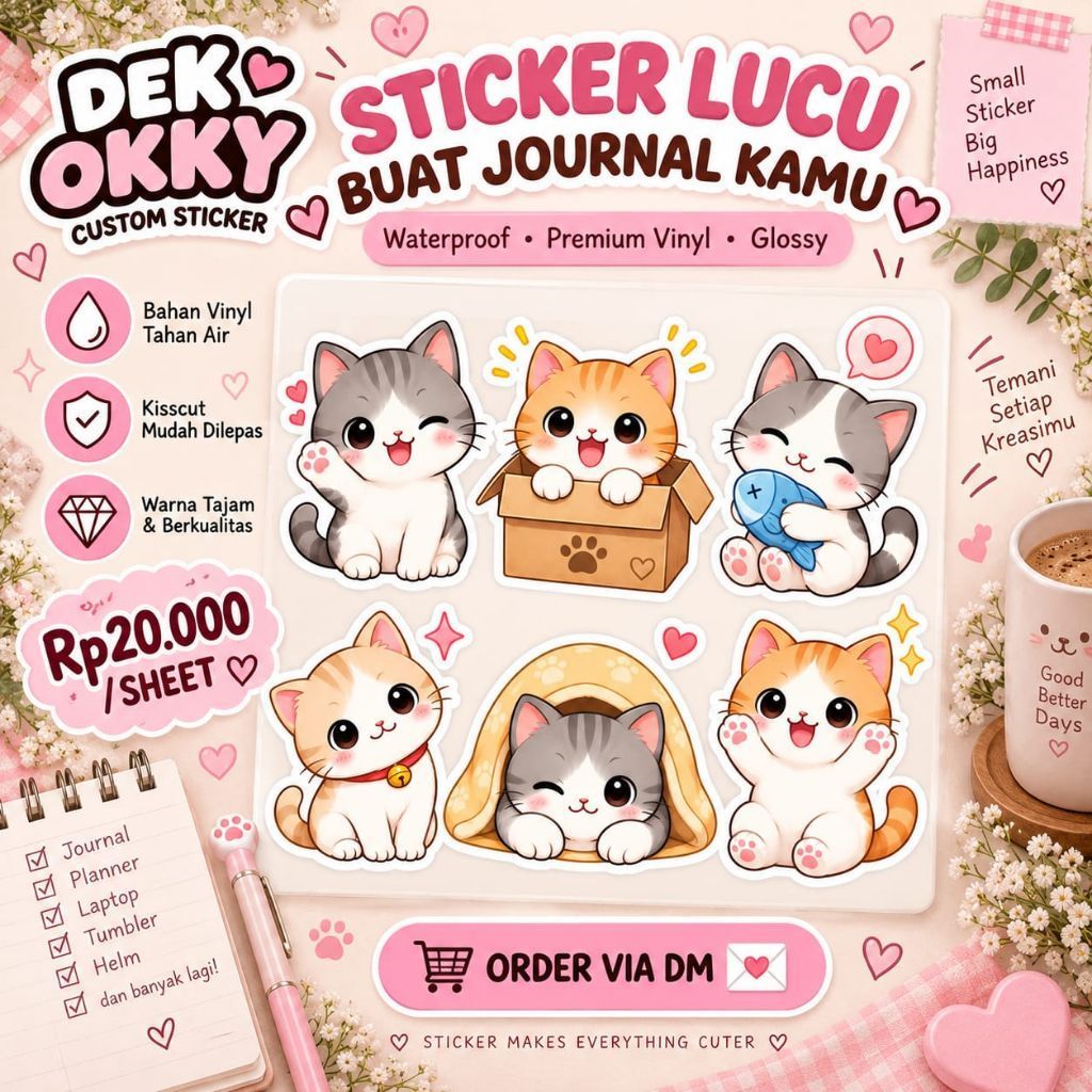Sticker Vinyl Aesthetic Korea - Sticker Lucu, Waterproof, Glossy