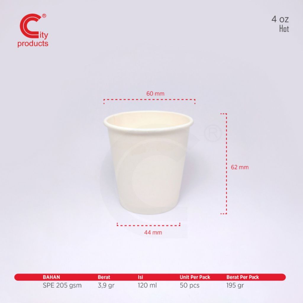 Paper Cup 4 oz Hot Putih Polos / gelas kertas 4 oz Hot Putih Polos