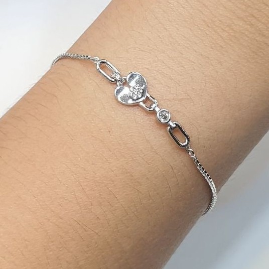 Gelang Rantai Emas Putih Italy Model Serut Fashion Love Zircon 2.59 Gram 750 17K (RH457)