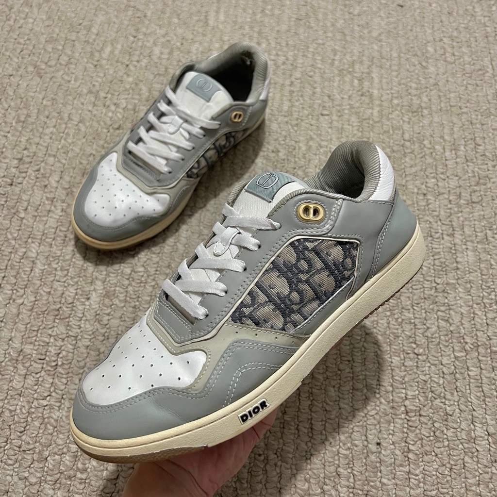 Sepatu C. DIOR B27 Low White Grey, Genuine Leather/ Kulit Asli