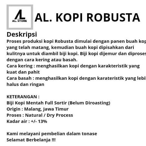 Greenbeen Kopi Robusta Dampit 1Kg /Kopi Mentah Robusta / Biji Kopi Robusta / Kopi Robusta Dampit