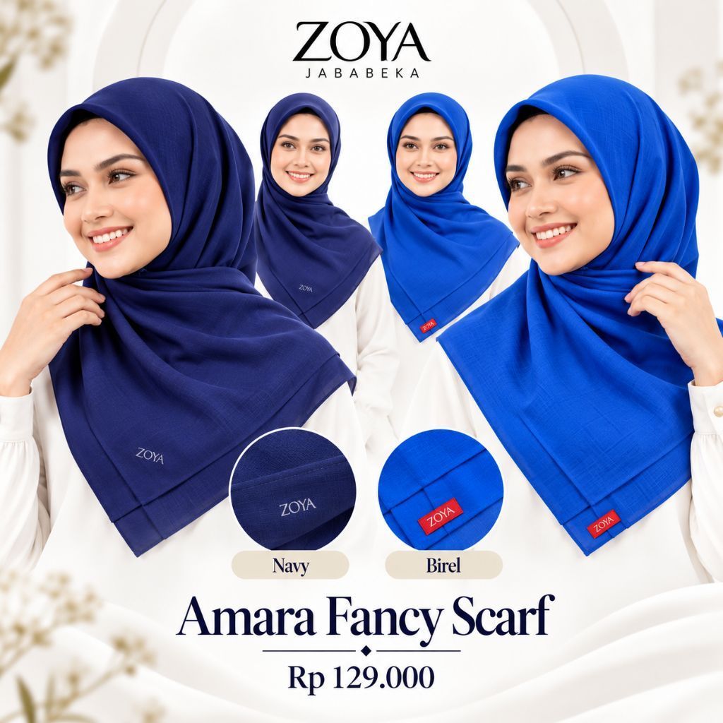 ZOYA Amara Fancy Scarf - Kerudung Jilbab Hijab Segi Empat Polos Bahan Voal Premium