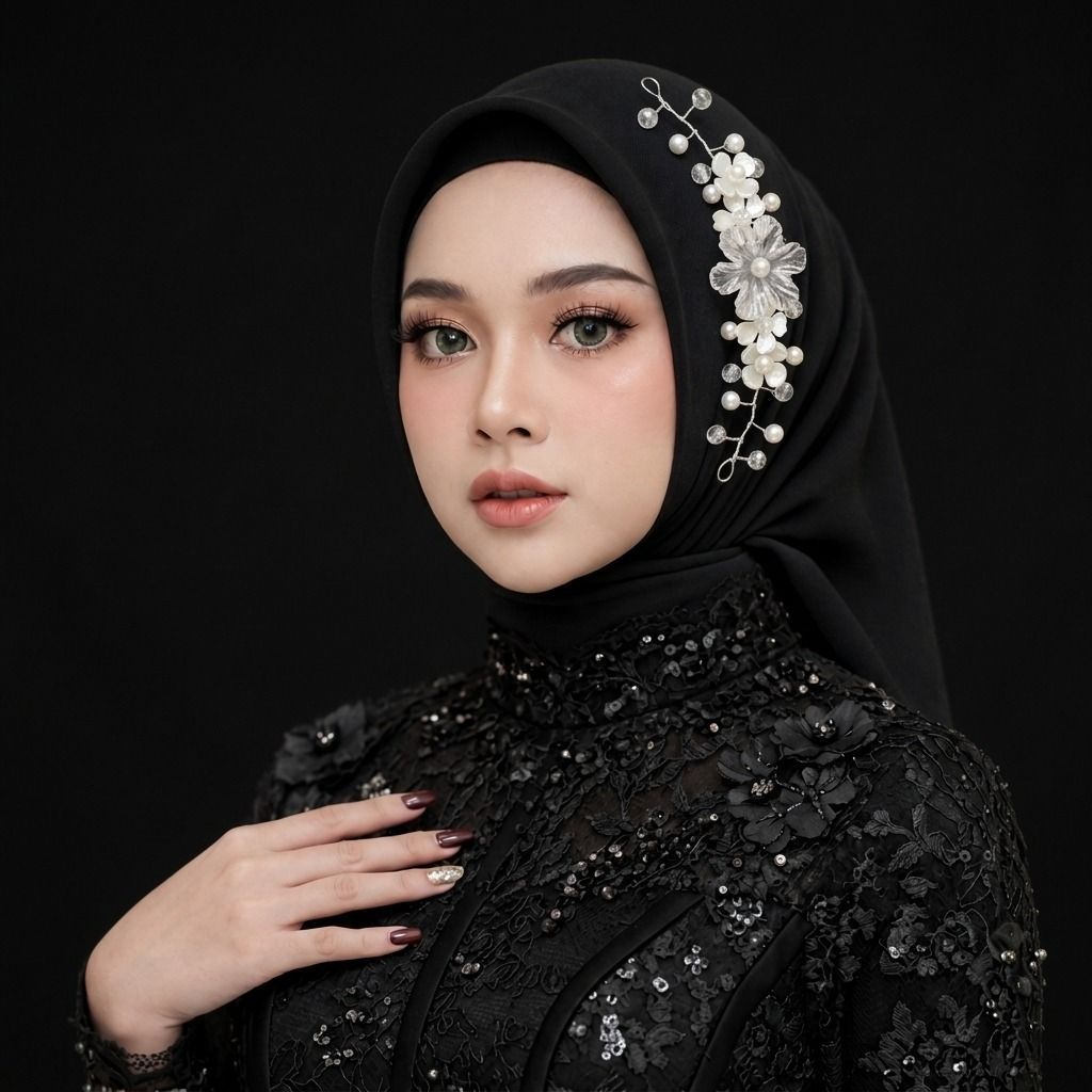 RISAOSHOP - R8 Mahkota Headpiece Hijab Mutiara Premium / Hiasan Rambut Pesta Jilbab Pengantin untuk 