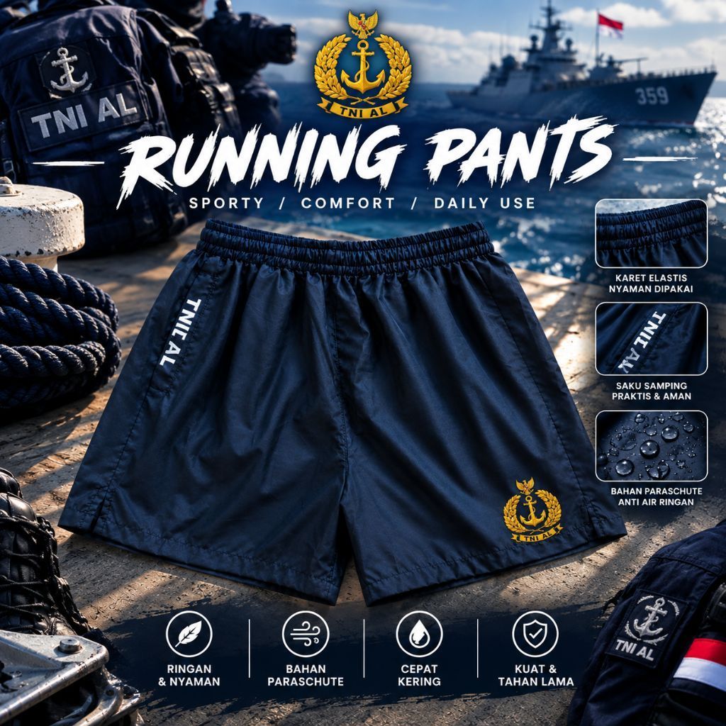 Celana Running (PAKET 2 PCS)  Akpol Pria Hitam Parasut Nyaman celana running pendek olahraga sport G