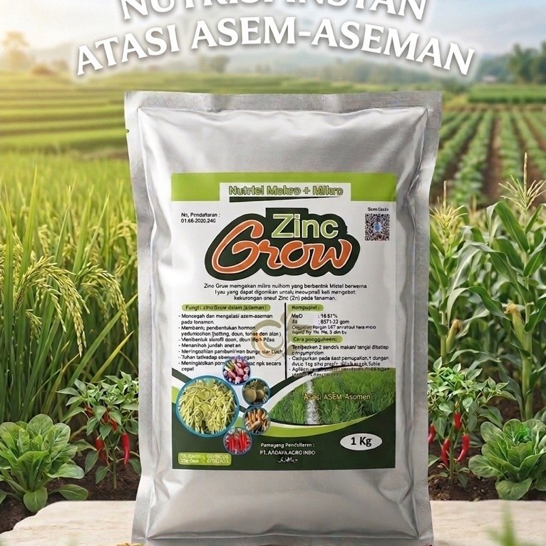 ZINC GROW | ZINC BUBUK | NUTRISI ASEM-ASEMAN | PUPUK PADI | HIJAU DAUN PADI | OBAT PERTANIAN