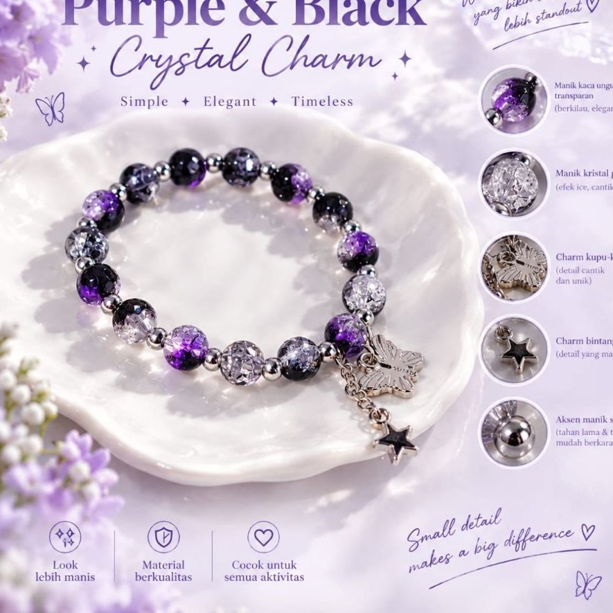 Gelang Manik Wanita Premium dengan Manik Kristal Gradasi - AUROADIN