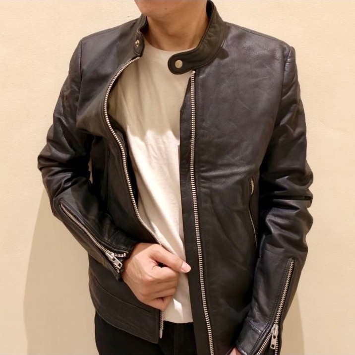 Leather Jacket Jacket Kulit Asli Caferacer Slim Size M