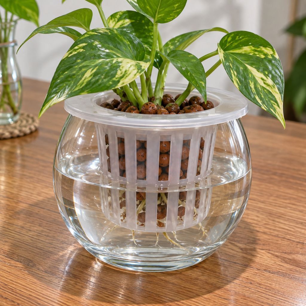 Pot Hidroponik Bowl Kaca + Pot Net Tanaman Air Hidroponik / Self Watering Pot