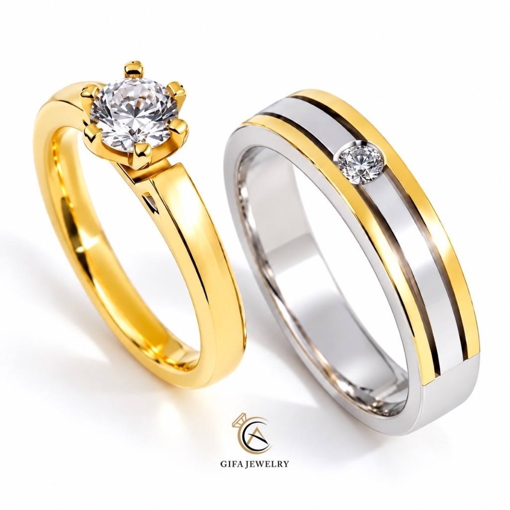 Cincin Kawin Sepasang Emas Palladium Cincin Tunangan GF-C28