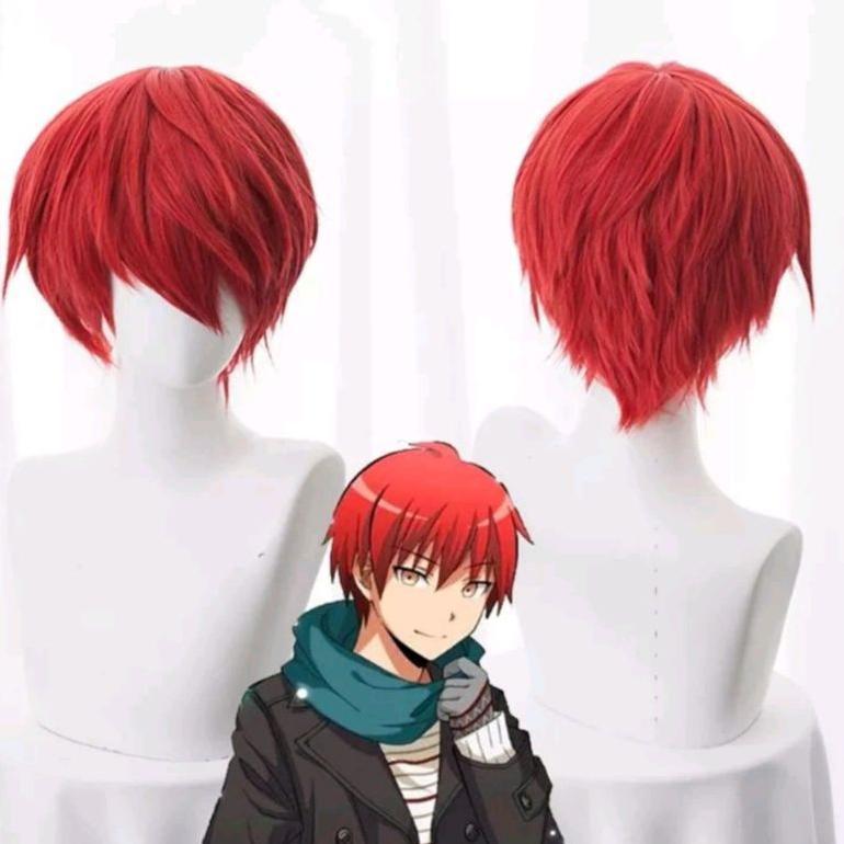 Wig Cosplay Merah Karma Akabane Assassination Classroom Rambut Palsu Wig Pria Ranbut Merah Anime Dis