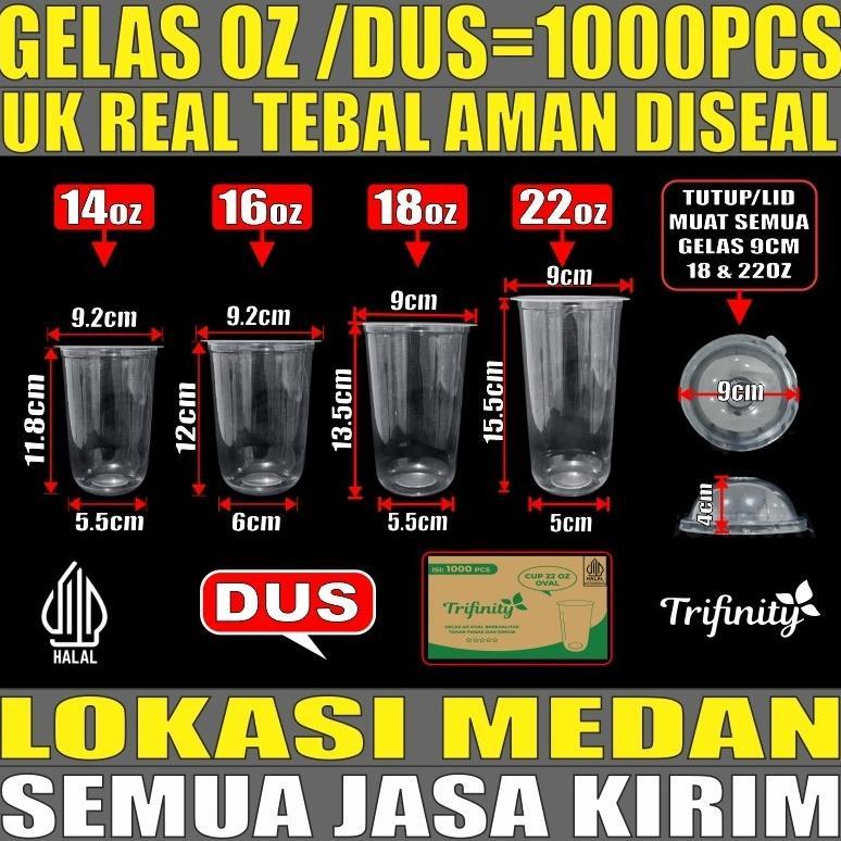Gelas Oz Plastik Oval Tebal 14oz 16oz 18oz 22oz Cup Pop ice Murah Trifinity Per Dus Jasa Krm Medan