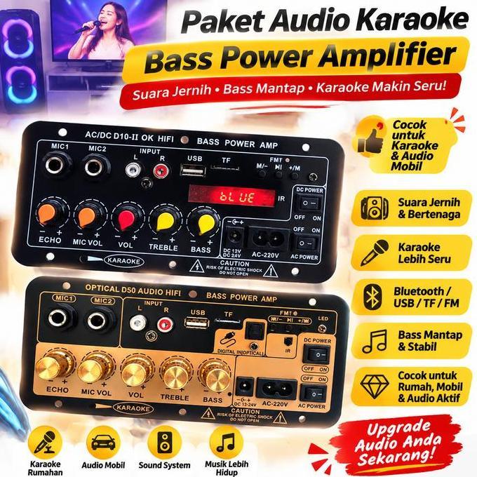 Andergon Dc 12V 24V Ac 220V Amplifier Ampli Mini Board Audio Bluetooth Usb Fm Radio Tf Player Subwoo