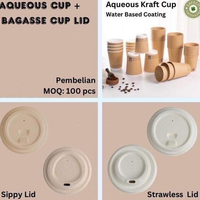 Kdpp_olshop14 - 100 Pcs Bagasse Cup Lid Tutup Gelas Kopi Ramah Lingkungan dan Aqueous Kraft Paper Cu