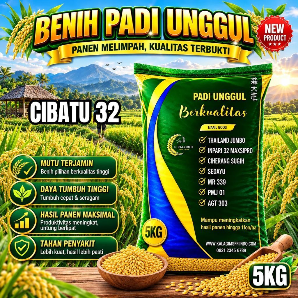 BENIH PADI UNGGUL CIBATU 32 KEMASAN 5,KG BENIH PADI KUALITAS ORIGINAL