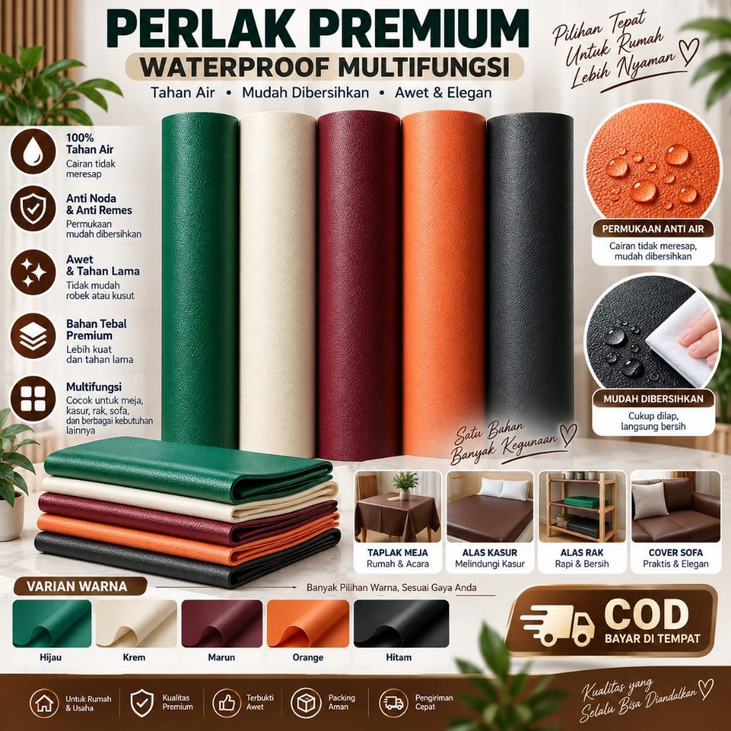 Taplak Meja Anti Air Meteran Waterproof | Bahan Tebal & Mudah Dibersihkan | Kain Perlak