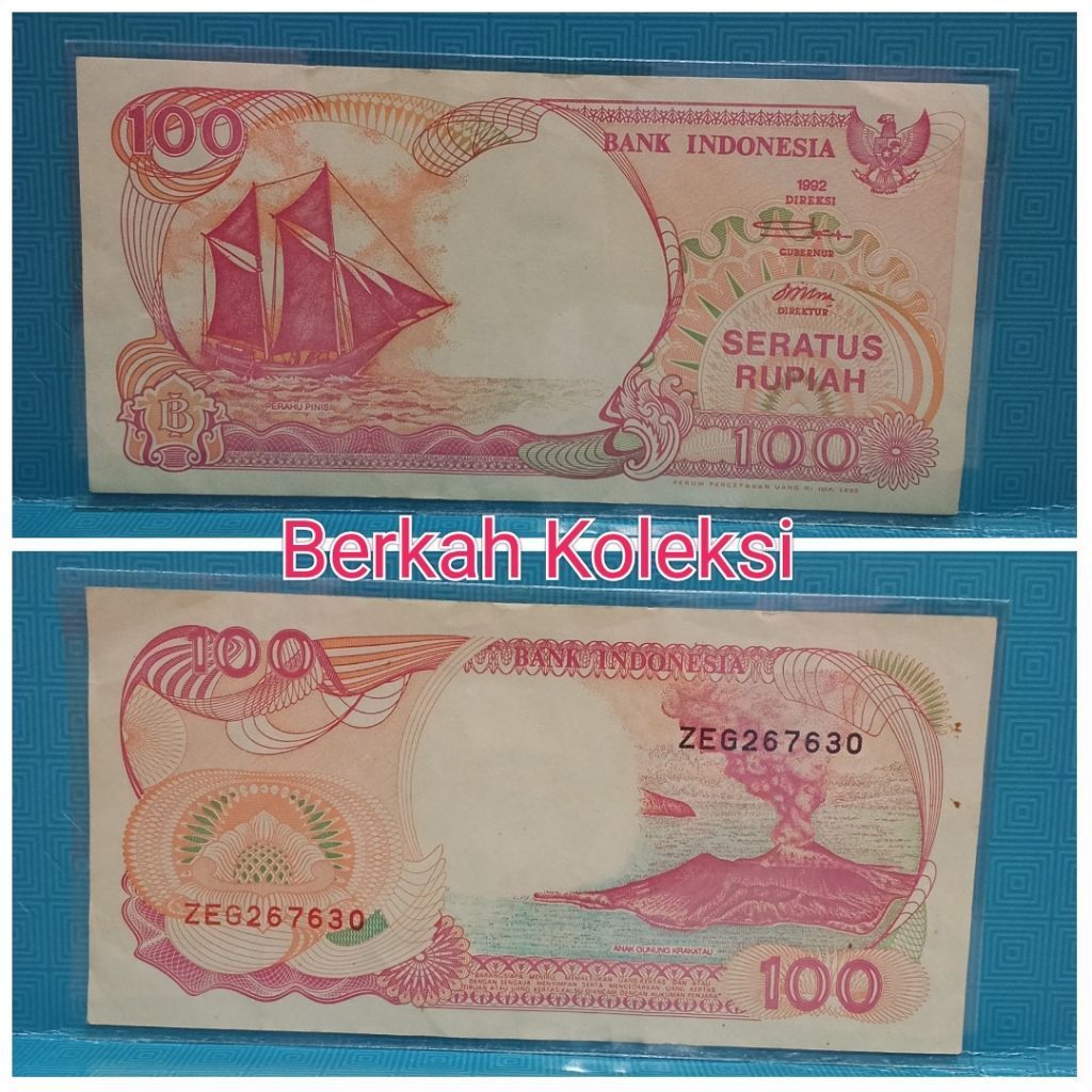 Uang Kuno Indonesia 100 Rupiah Seri 1992 kapal Pinisi UNC
