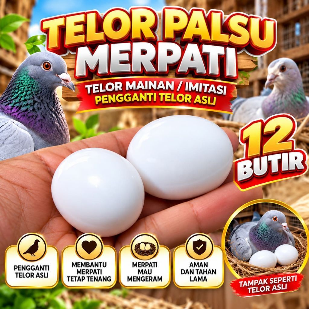 Telor Palsu Merpati 12 butir / Telur mainan merpati Telur mitasi merpati mainan burung merpati /TELU