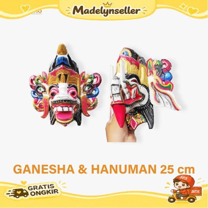Dekorasi Dinding Hanuman Dan Ganesha Kayu - Patung Hanuman - Patung Kepala Ganesha - Patung Kepala H