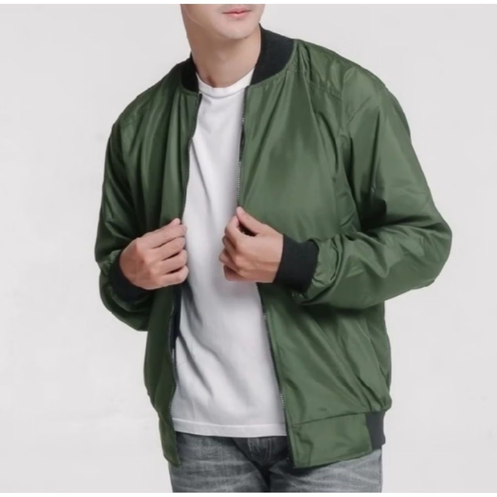 Jacket Bomber Parasut Polos Pria Army M L XL XXL