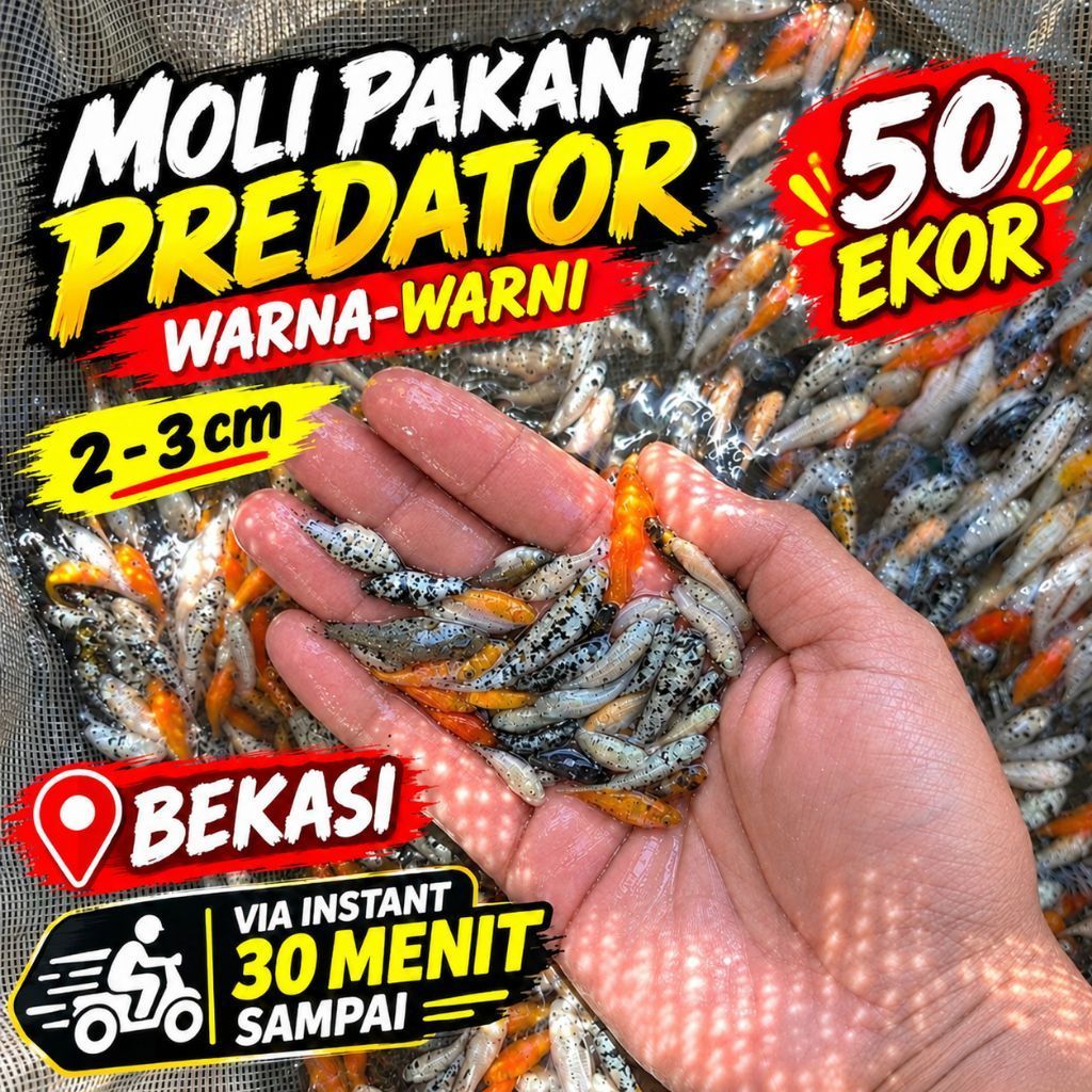 Ikan Molly 50 Ekor pakan ikan predator Ukuran 2-3cm| 30 Menit sampai | WARNA Random | Pakan Toman, G