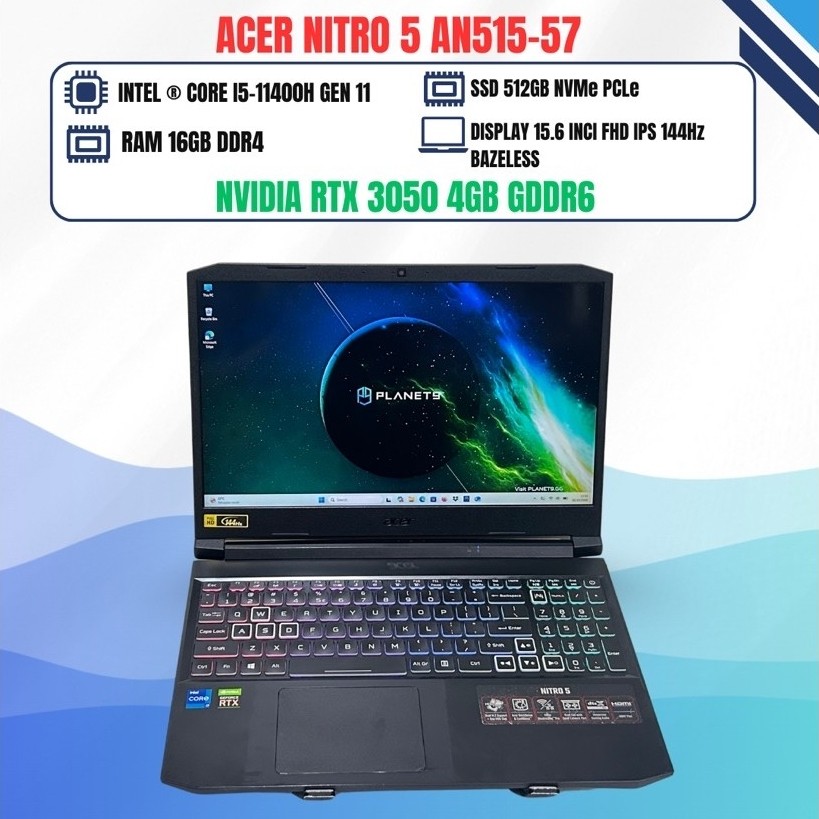 ACER NITRO 5 AN515-57 CORE I5-11400H RTX 3050 RAM 16GB SSD 512GB 144Hz