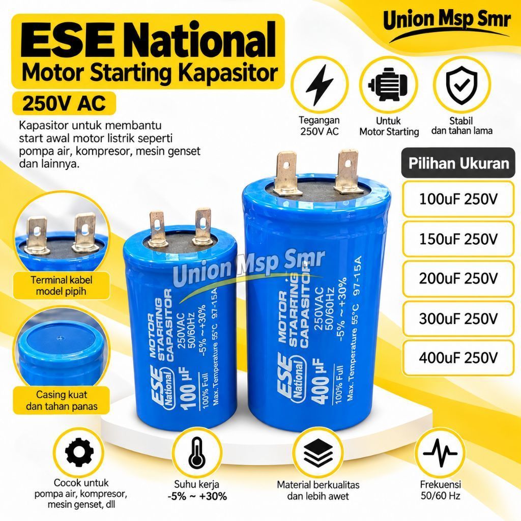 Kapasitor Dinamo Motor Starting ESE National 250V AC 100uF 150uF 200uF 300uF 400uF Kapasitor Start P