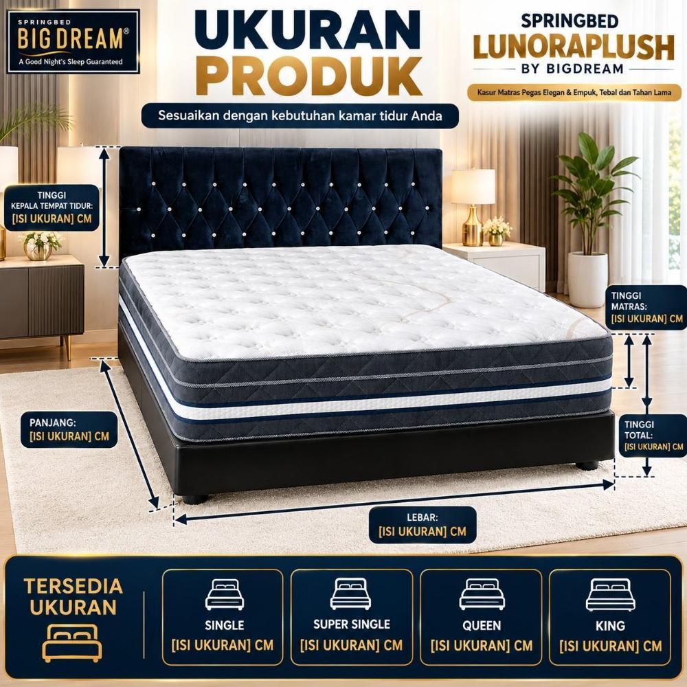 Springbed Kasur Matras Pegas Elegan & Empuk, Tebal Dan Tahan Lama - Springbed Bigdream Lunoraplush