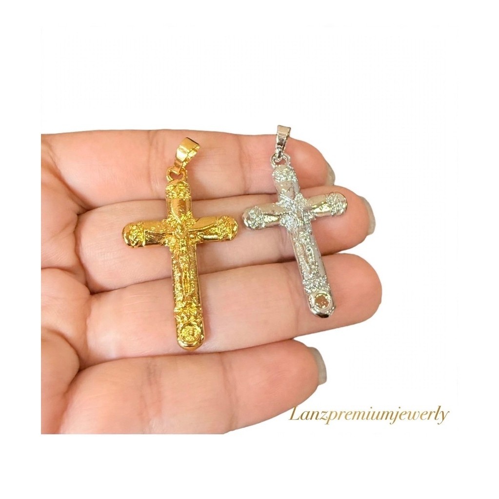 Liontin Salib Besar Bergambar Warna Gold Silver Titanium