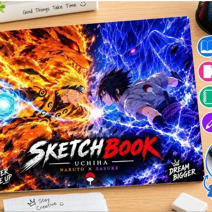 Sketchbook Naruto Sasuke A4  20 Lembar | Buku Gambar Anime Spiral Ring 100 GSM