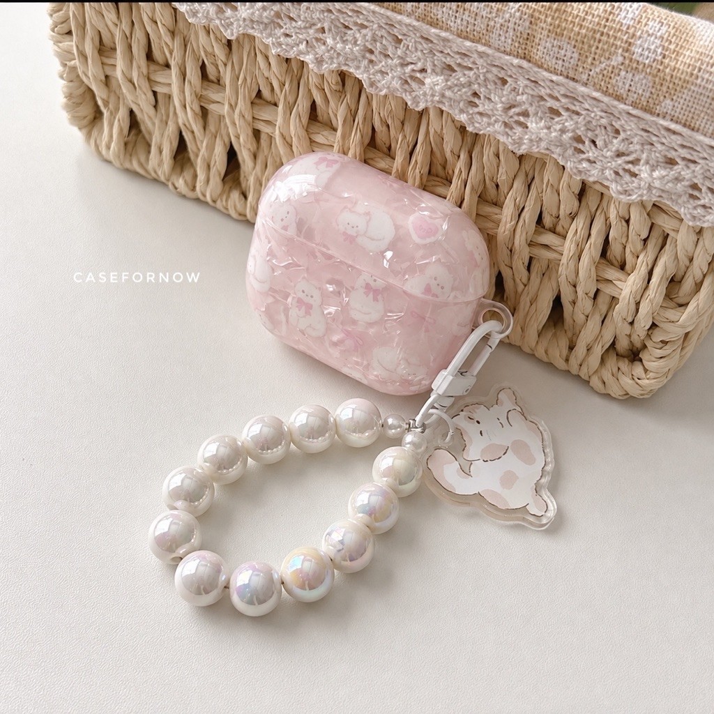 AirPods Case | Pink kitty AirPods Case with Pearl Charm | AirPods 1/2 3 4 5 Pro pro 2 3
