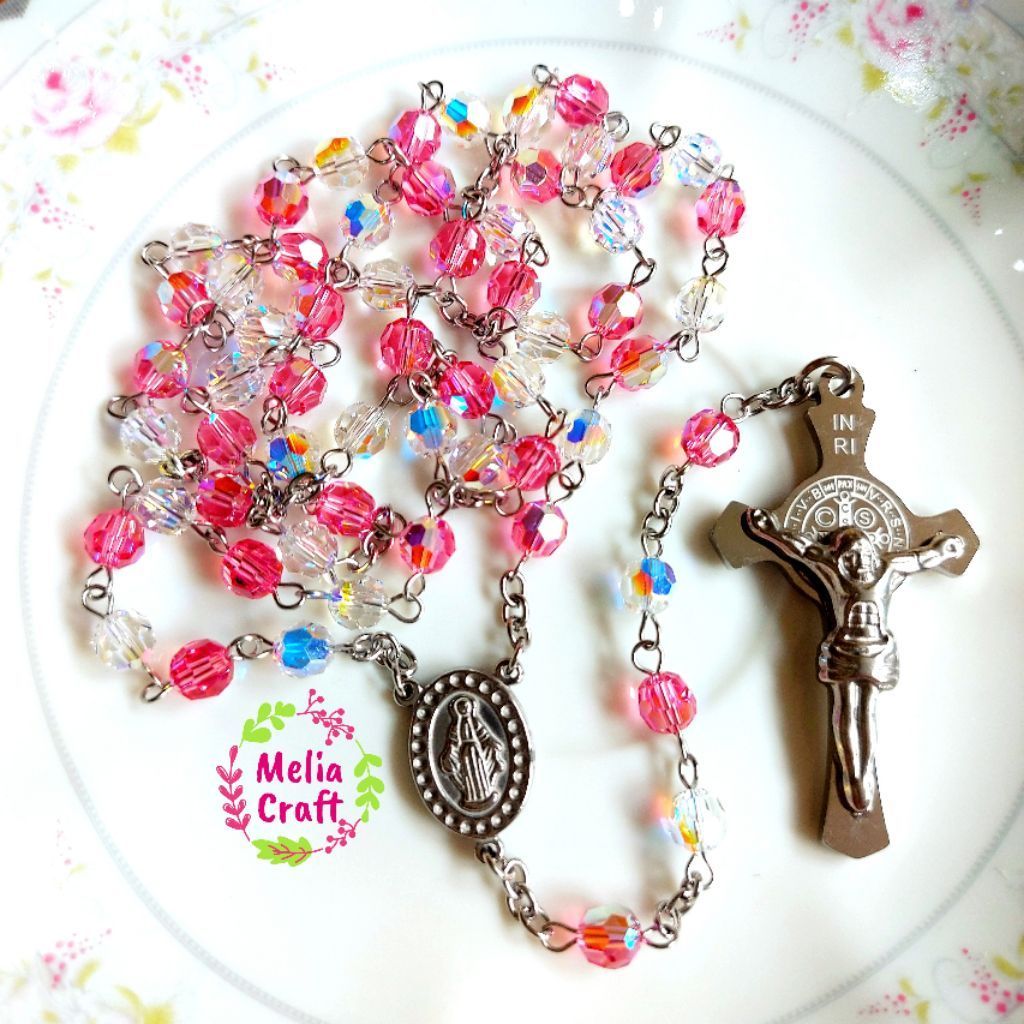 Rosario Kristal Swarovski Pink, Yellow, Brown Anti Karat - Swarovski Crystal Rosary - Rustproof
