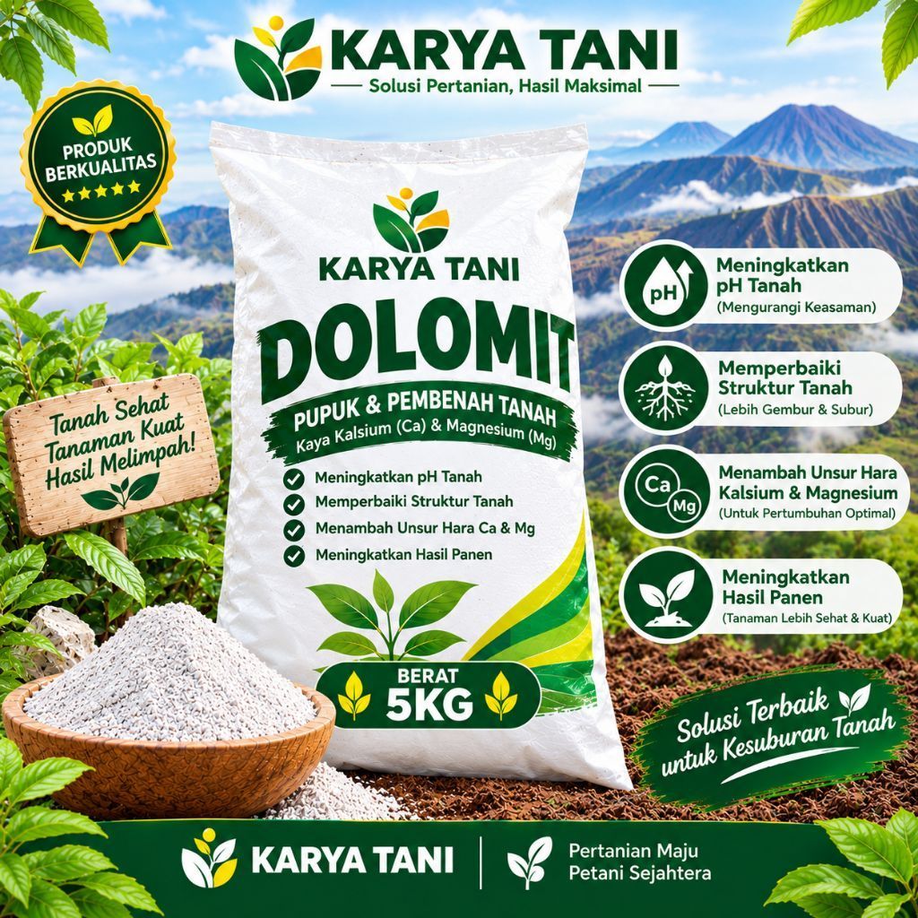 Karya Tani Kapur Dolomit Pertanian 5kg Bubuk Halus untuk Memperbaiki PH Tanah