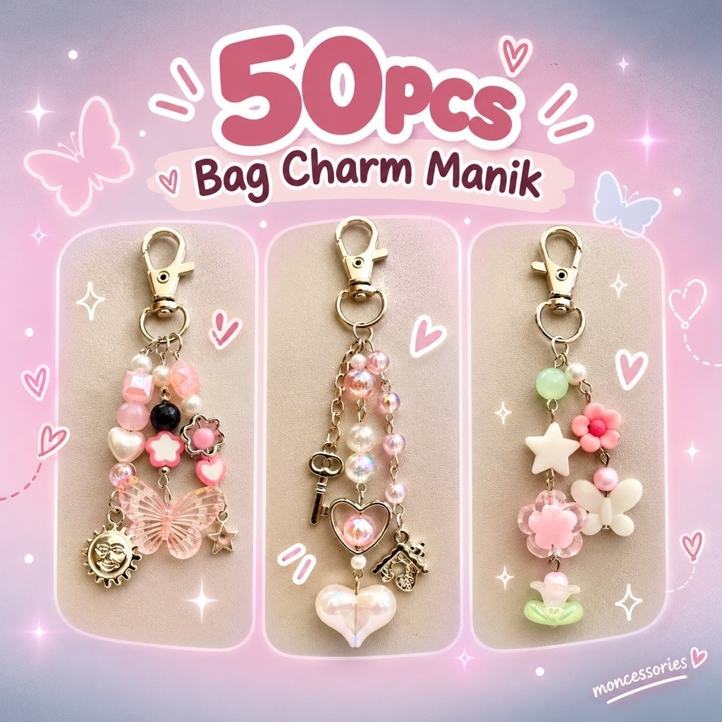 50pcs Bag Charm Manik Grosir | Paket Gantungan Tas
