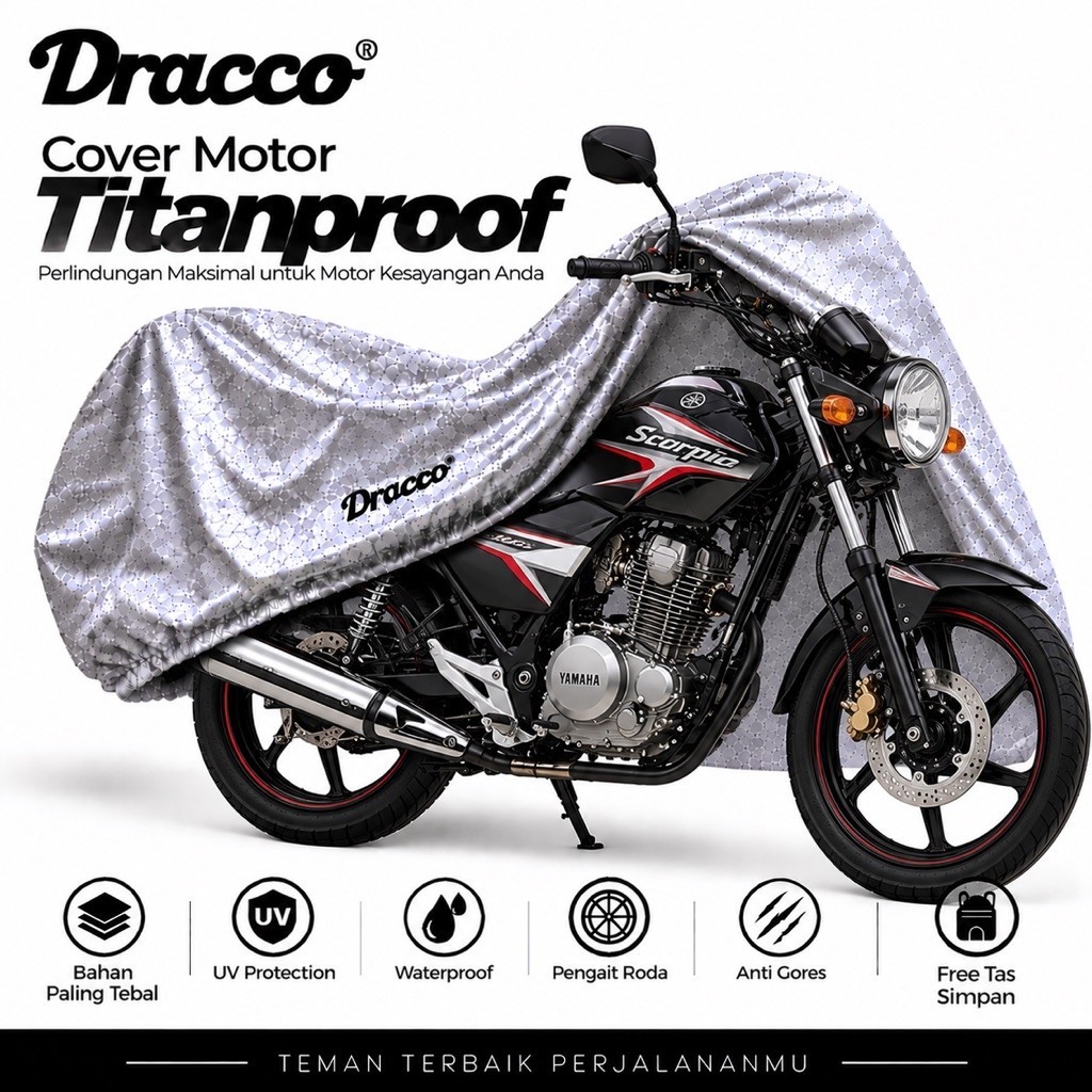 Cover Motor Yamaha Scorpio Dracco Titanproof Waterproof Tebal Anti Panas UV Debu Hujan Sarung Motor