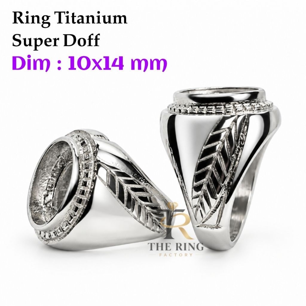 Ring Cincin Emban Titanium Doff Dim 10x14 mm Motif Daun