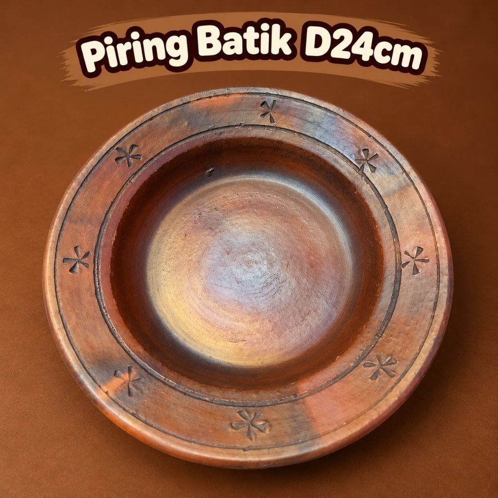 Piring Batik Diameter 24 cm – Piring Hias Motif Ukir Tradisional Bahan Tanah Liat/Gerabah/Harga Per 