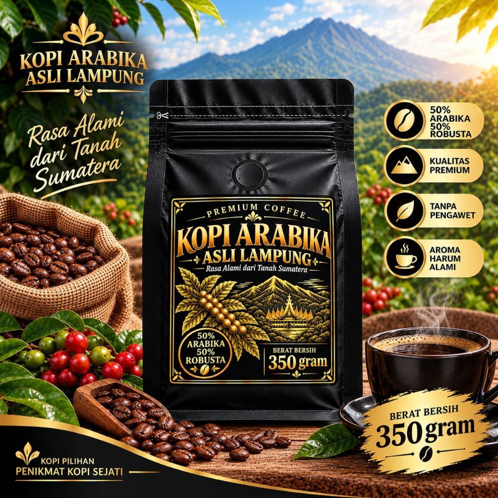 Kopi lampung asli 350 gram Arabika 50% robusta 50% murni tanpa campuran