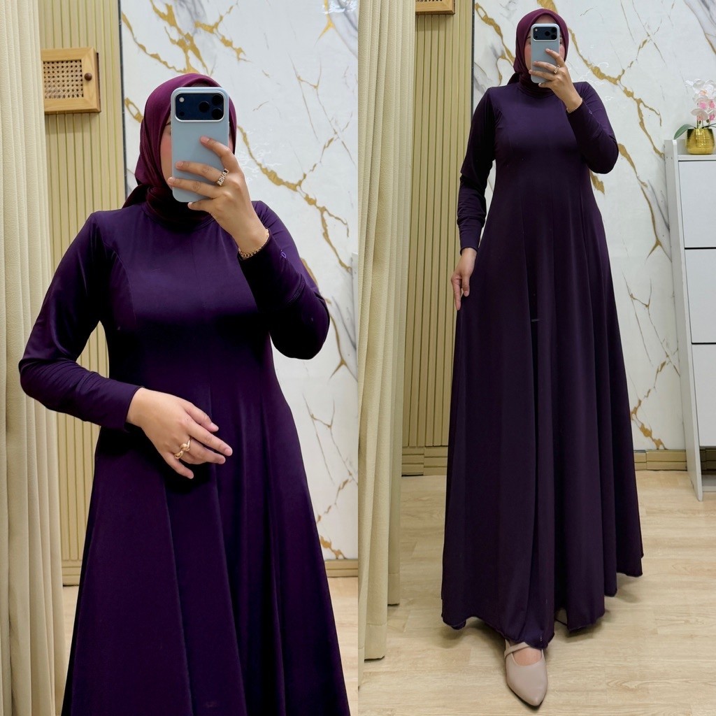 Gamis wanita lengan panjang warna ungu model longgar muslimah