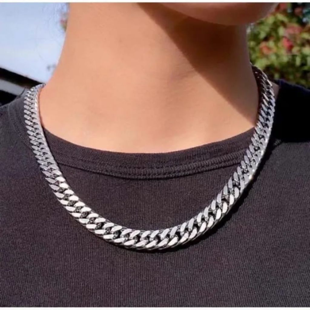 KALUNG RANTAI TITANIUM PRIA SILVER ANTI KARAT UKURAN JUMBO / Kalung Titanium