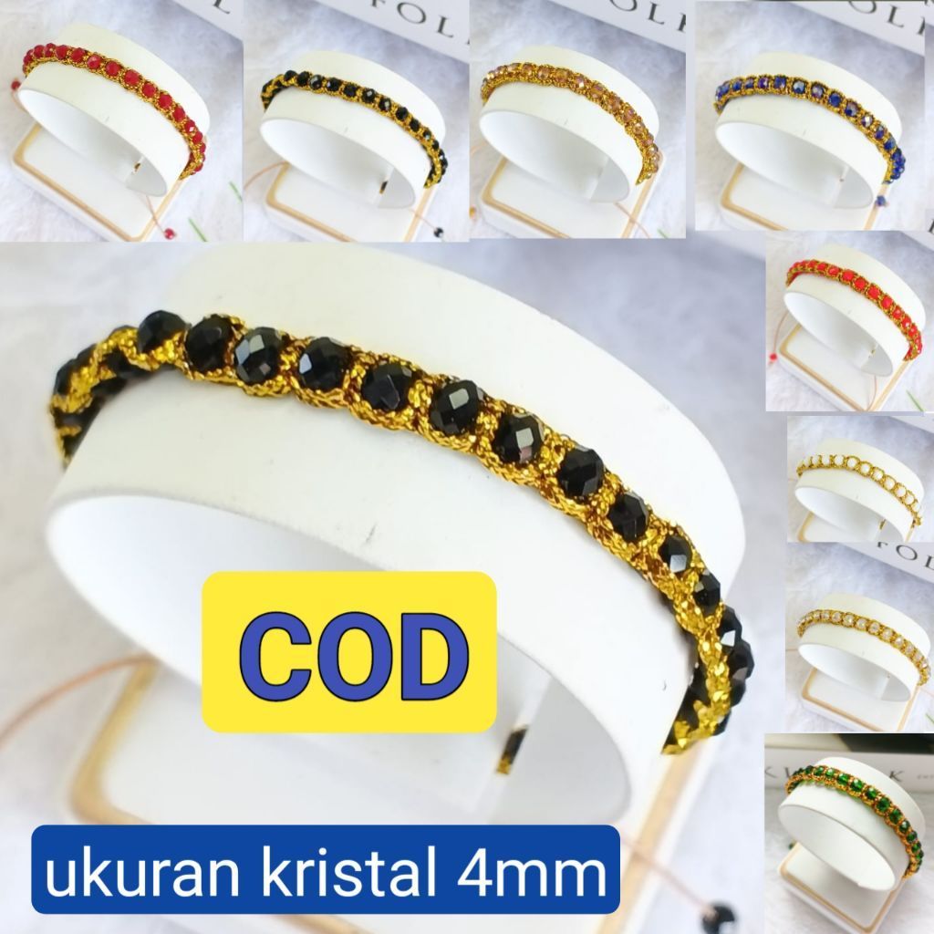 COD-Gelang serut batu kristal-manik-manik aesthetic manik hitam emas model anyaman aksesori wanita