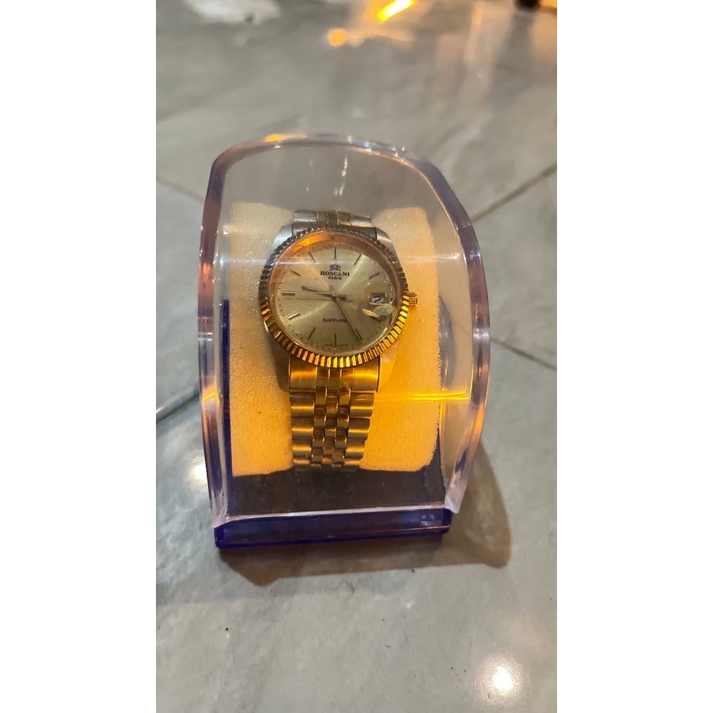 Jam Tangan Wanita ROSCANI PARIS Sapphire Analog Tangkai Logam Warna Emas