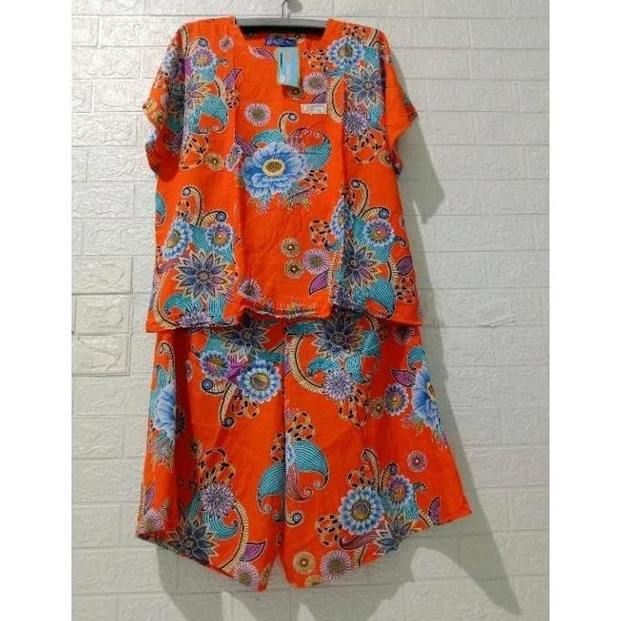 Da4 }} Daster Setelan Celana Kulot Pendek Asli Kencana Ungu Label Biru / Dress Wanita