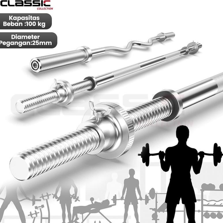 Stick Barbel Dumbell Solid Bar Barbell Stik Lurus Straight Bar Fitnes Home Gym Stick Dumbell Chrome 
